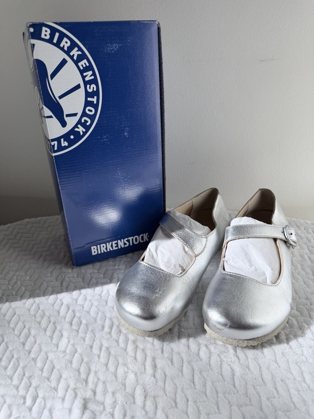 Birkenstock Tracy Silver Leather Regular Fit EU 39 US W9 M7 1019678 *See flaw*